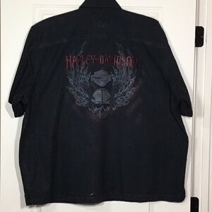 Harley-Davidson Men’s Short-Sleeve Button-Down Garage Shirt, Black, 3XL